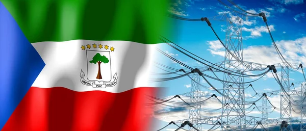 Equatorial Guinea - country flag and electricity pylons - 3D illustration