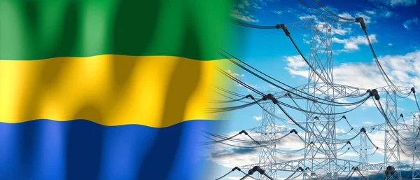 Gabon Land Flagga Och Elstolpar Illustration — Stockfoto