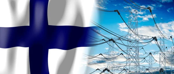 Finsko Stát Vlajky Elektrické Sloupy Ilustrace — Stock fotografie
