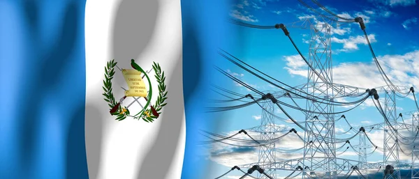 Guatemala Bandiera Nazionale Tralicci Elettrici Illustrazione — Foto Stock