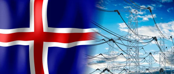 Island Stát Vlajky Elektrické Sloupy Ilustrace — Stock fotografie