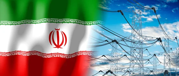 Irã Bandeira País Postes Eletricidade Ilustração — Fotografia de Stock