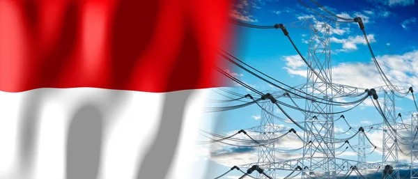 Ινδονησία Σημαία Χώρας Και Πυλώνες Ηλεκτρικής Ενέργειας Εικονογράφηση — Φωτογραφία Αρχείου