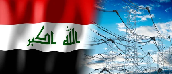 Ирак Столбы Флага Страны Электричества Иллюстрация — стоковое фото
