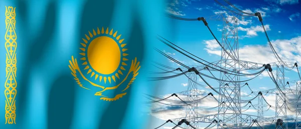 Kazachstan Land Vlag Elektriciteit Pylonen Illustratie — Stockfoto