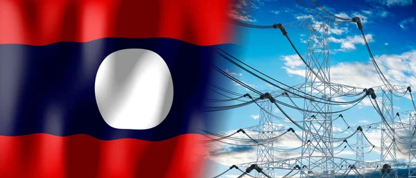 Laos Land Flagga Och Pyloner Illustration — Stockfoto