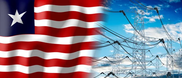 Liberia - country flag and electricity pylons - 3D illustration