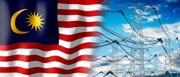 Malaysia Country Flag Electricity Pylons Illustration — Stock Photo, Image