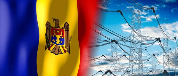 Молдова Столбы Флага Страны Электричества Иллюстрация — стоковое фото