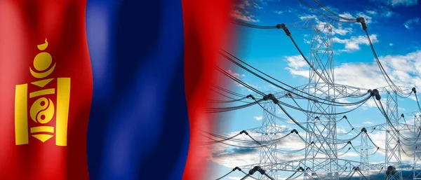 Mongolia Flaga Kraju Słupy Elektryczne Ilustracja — Zdjęcie stockowe