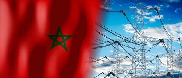 Μαρόκο Σημαία Χώρας Και Πυλώνες Ηλεκτρικής Ενέργειας Εικονογράφηση — Φωτογραφία Αρχείου