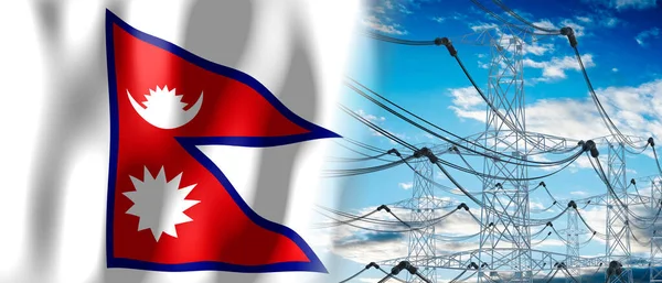 Непал Флаг Страны Столбы Электричества Иллюстрация — стоковое фото