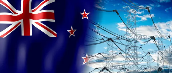 Zéland Országzászló Elektromos Oszlopok Illusztráció — Stock Fotó
