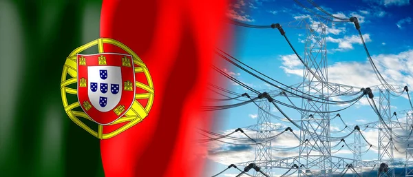 Portugal Bandeira País Postes Electricidade Ilustração — Fotografia de Stock