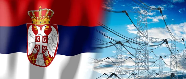 Srbsko Vlajkové Elektrické Sloupy Země Ilustrace — Stock fotografie