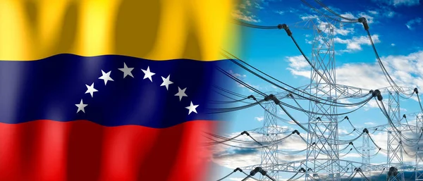 ベネズエラ 国旗と電気パイロン 3Dイラスト — ストック写真
