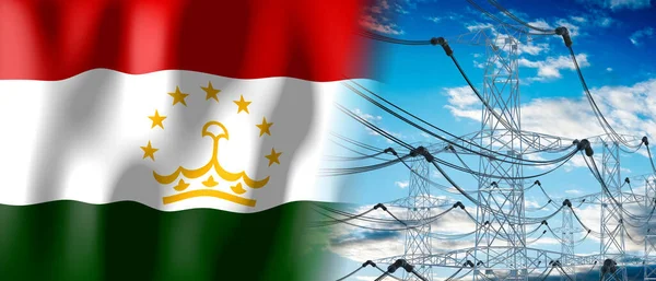 Tadzjikistan Land Vlag Elektriciteit Pylonen Illustratie — Stockfoto