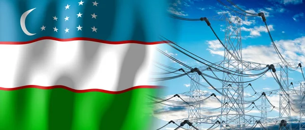 Oezbekistan Land Vlag Elektriciteit Pylonen Illustratie — Stockfoto