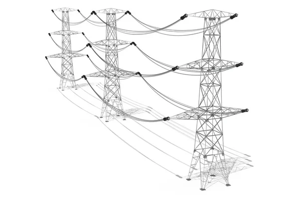 Elektrické Sloupy Izolované Bílém Pozadí Výkon Současný Koncept Ilustrace — Stock fotografie