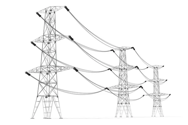 Πυλώνες Ηλεκτρικής Ενέργειας Που Απομονώνονται Λευκό Φόντο Ισχύς Τρέχουσα Έννοια — Φωτογραφία Αρχείου