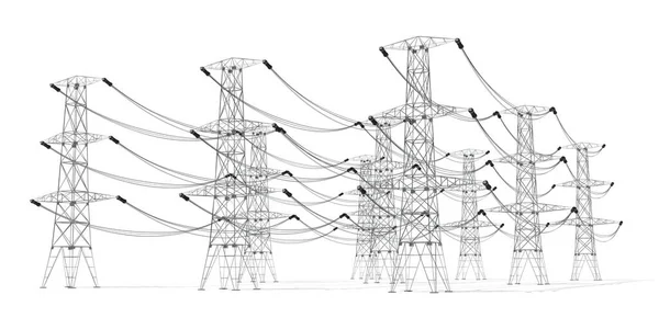 Pylônes Électriques Isolés Sur Fond Blanc Puissance Concept Actuel Illustration — Photo
