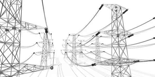 Pylony Elektryczne Izolowane Białym Tle Moc Aktualna Koncepcja Ilustracja — Zdjęcie stockowe