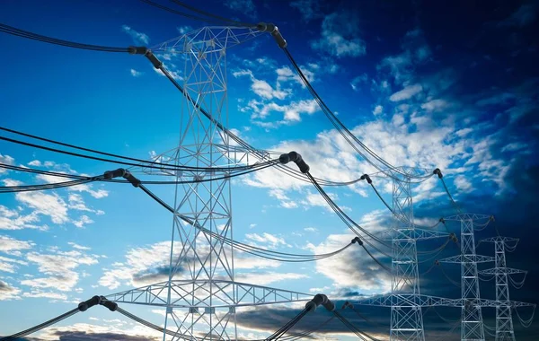 Elektrik Direkleri Arka Planda Gökyüzü Güç Mevcut Konsept Illüstrasyon — Stok fotoğraf