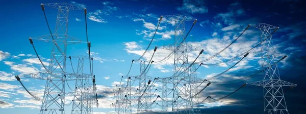 Electricity pylons, sky in background - power, current concept. 3D illustration