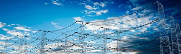 Elektricitetspyloner Himmel Bakgrunden Kraft Nuvarande Koncept Illustration — Stockfoto