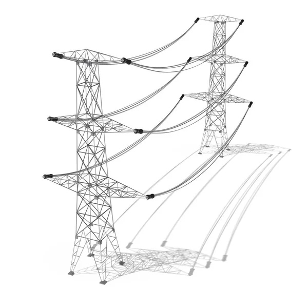 Elektrické Sloupy Izolované Bílém Pozadí Výkon Současný Koncept Ilustrace — Stock fotografie