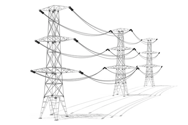 Πυλώνες Ηλεκτρικής Ενέργειας Που Απομονώνονται Λευκό Φόντο Ισχύς Τρέχουσα Έννοια — Φωτογραφία Αρχείου