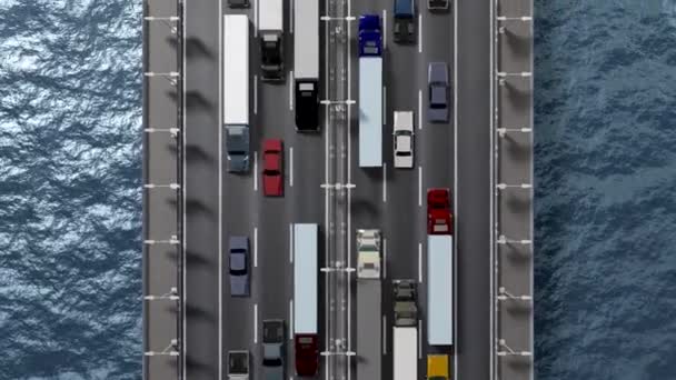 Autos Fahren Auf Einer Brücke Ansicht Von Oben Vergrößerung Animation — Stockvideo