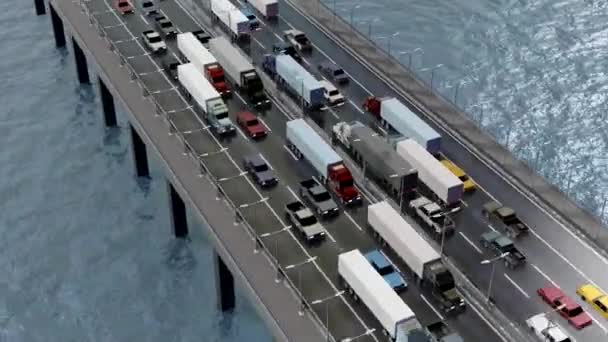 Autos Fahren Auf Einer Brücke Blick Von Oben Rotierende Kamera — Stockvideo