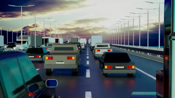 Autos Fahren Auf Einer Brücke Aufsteigende Kamera Animation 3840X2160 — Stockvideo
