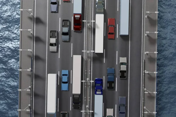 Autos Auf Der Autobahn Blick Von Oben Illustration — Stockfoto