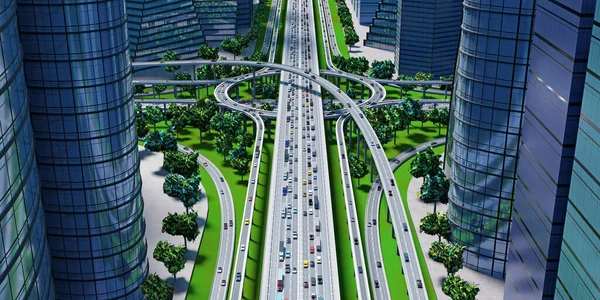 Пересечение Автомагистралей Развязка Городе Интенсивным Движением Иллюстрация — стоковое фото
