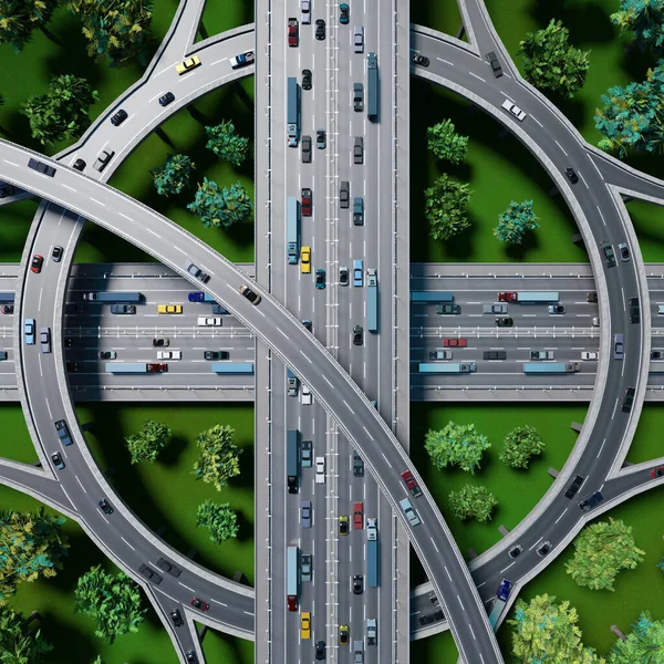 Autobahnkreuz Straßenkreuzung Ansicht Von Oben Illustration — Stockfoto