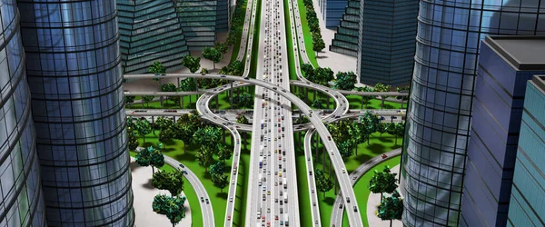 Пересечение Автомагистралей Развязка Городе Интенсивным Движением Иллюстрация — стоковое фото