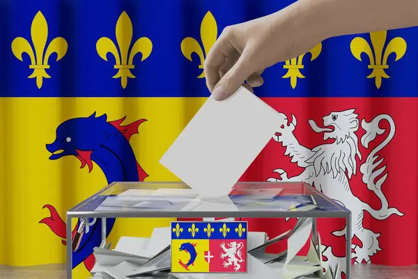 Drapeau Rhône Alpes Dépôt Manuel Une Carte Vote Dans Une — Photo