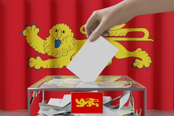 Flagge Der Aquitaine Hand Wirft Wahlkarte Eine Box Abstimmungs Wahlkonzept — Stockfoto