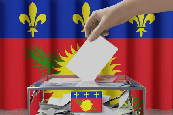 Guadeloupe Flagge Hand Wirft Wahlkarte Eine Box Abstimmungs Wahlkonzept Illustration — Stockfoto