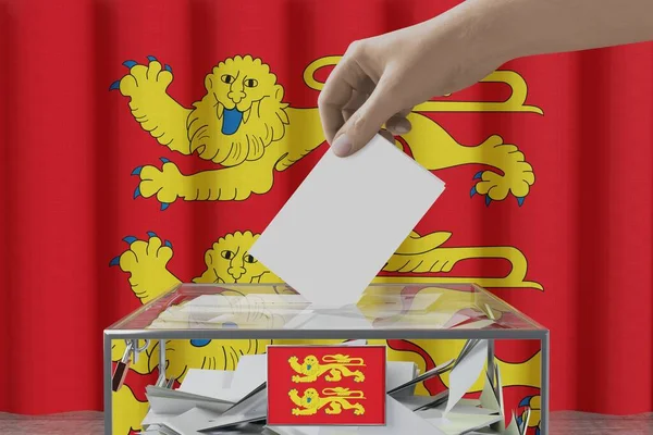 Drapeau Normandie Dépôt Main Une Carte Vote Dans Une Boîte — Photo