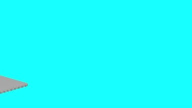 Mavi arkaplanda boş yeşil ekranlı modern laptop - 3D 4K animasyon