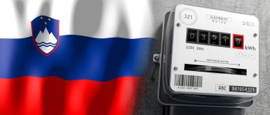 Slovenya - ülke bayrağı ve enerji göstergesi - 3D illüstrasyon