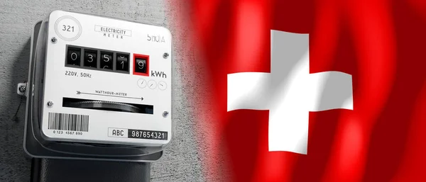 Schweiz Länderfahne Und Energiezähler Illustration — Stockfoto