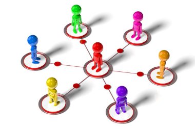 Çizgi film karakterleri grubu - sosyal ağ konsepti - 3D illüstrasyon