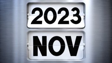 Modern takvim yıllar boyunca dönüyor - 2021 'den 2031' e, ve yılın ayları - 3D 4k animasyon (3840x2160 px).