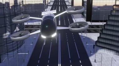 Bir cadde üzerinde ve ofis binaları / gökdelenler arasında uçan yolcu uçağı - 3840x2160 px).