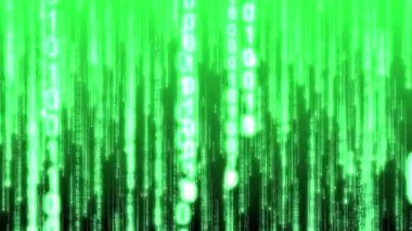 Yeşil ikili kod düşüyor - matris konsepti. Kamera tam düşen rakamları, parlaklık efektini, gradyan arkaplanı - 3840x2160 px).