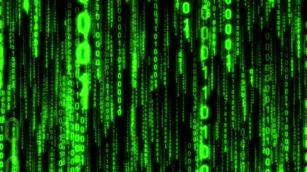 Grüner Binärcode Fällt Matrix Konzept Kamera Bewegt Tiefgreifende Fallende Ziffern — Stockvideo